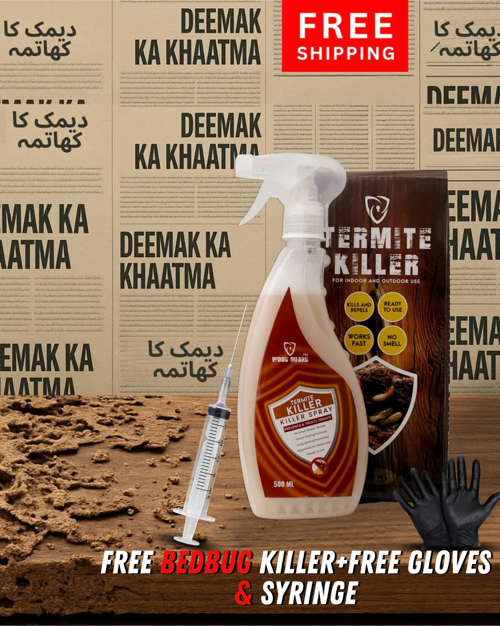Buy Termite Killer – Get Bedbug Killer FREE (Limited Offer) (Free Gloves & Syringes)