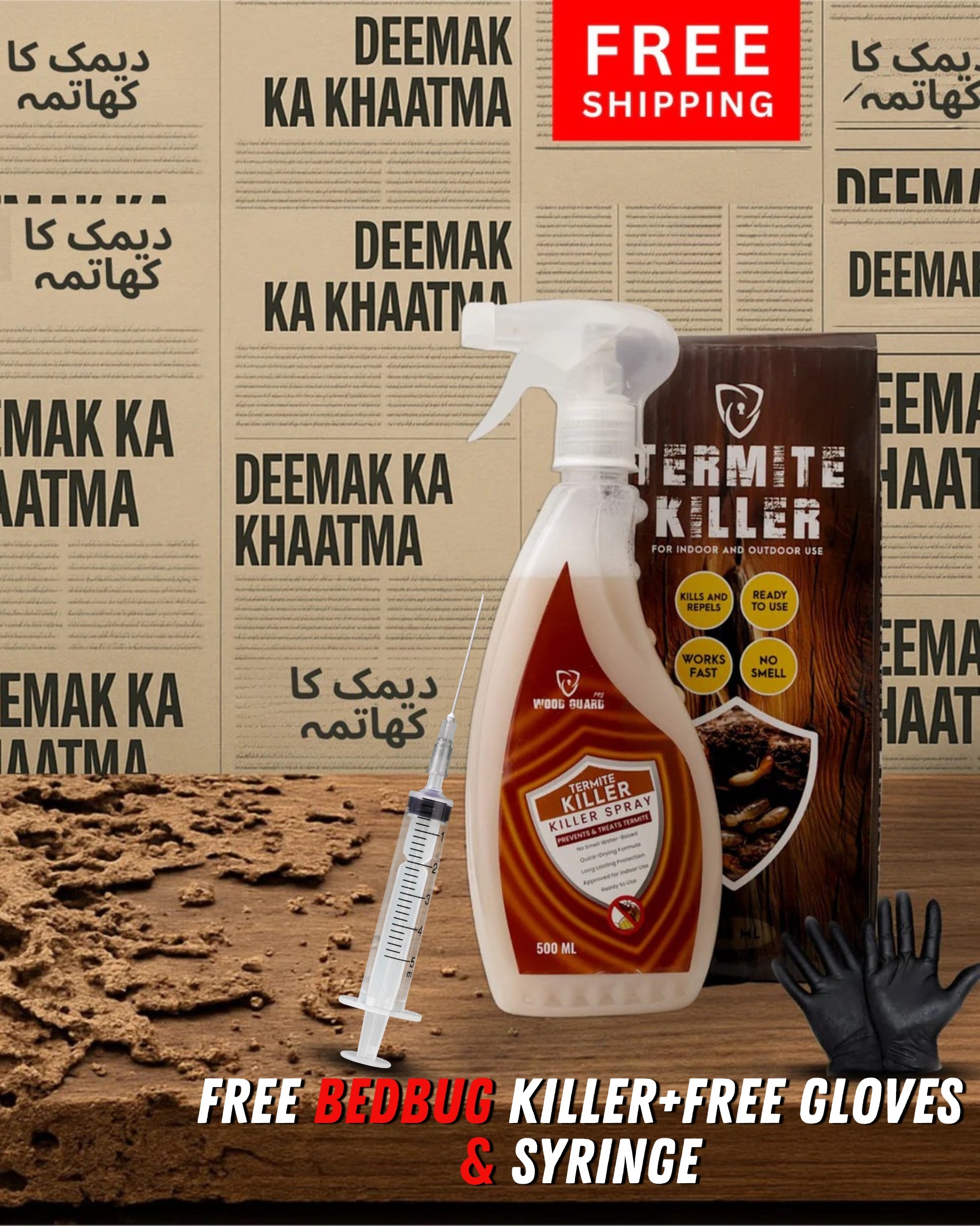 Buy Termite Killer – Get Bedbug Killer FREE (Limited Offer) (Free Gloves & Syringes)